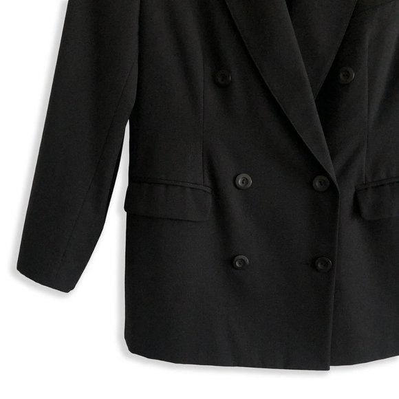 ***SOLD***Vintage Black Wool Double-Breasted Oversized Blazer: Timeless Elegance - Picture 3 of 8